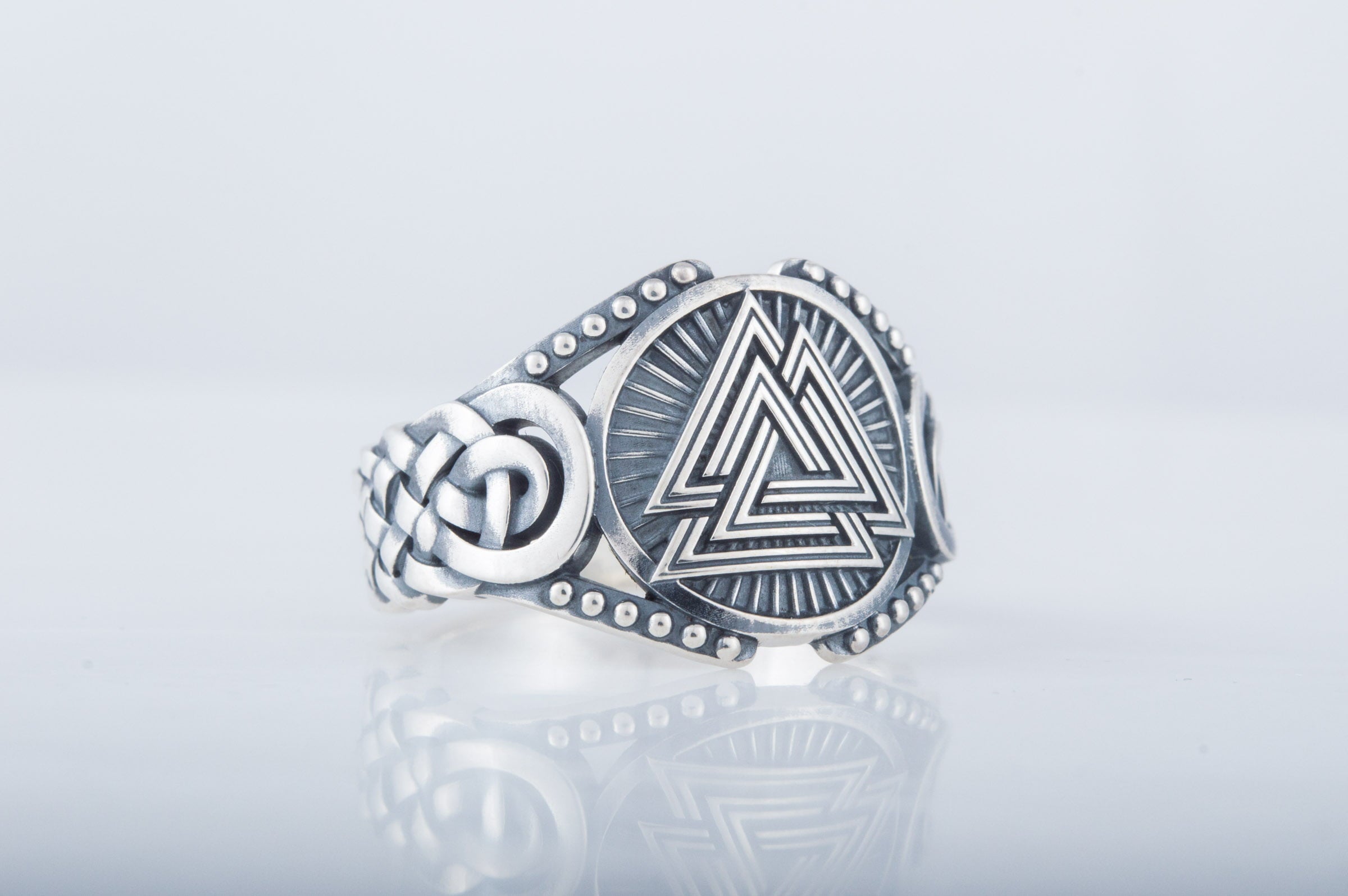 Valknut Symbol with Viking Ornament Sterling Silver Handmade Jewelry - vikingworkshop