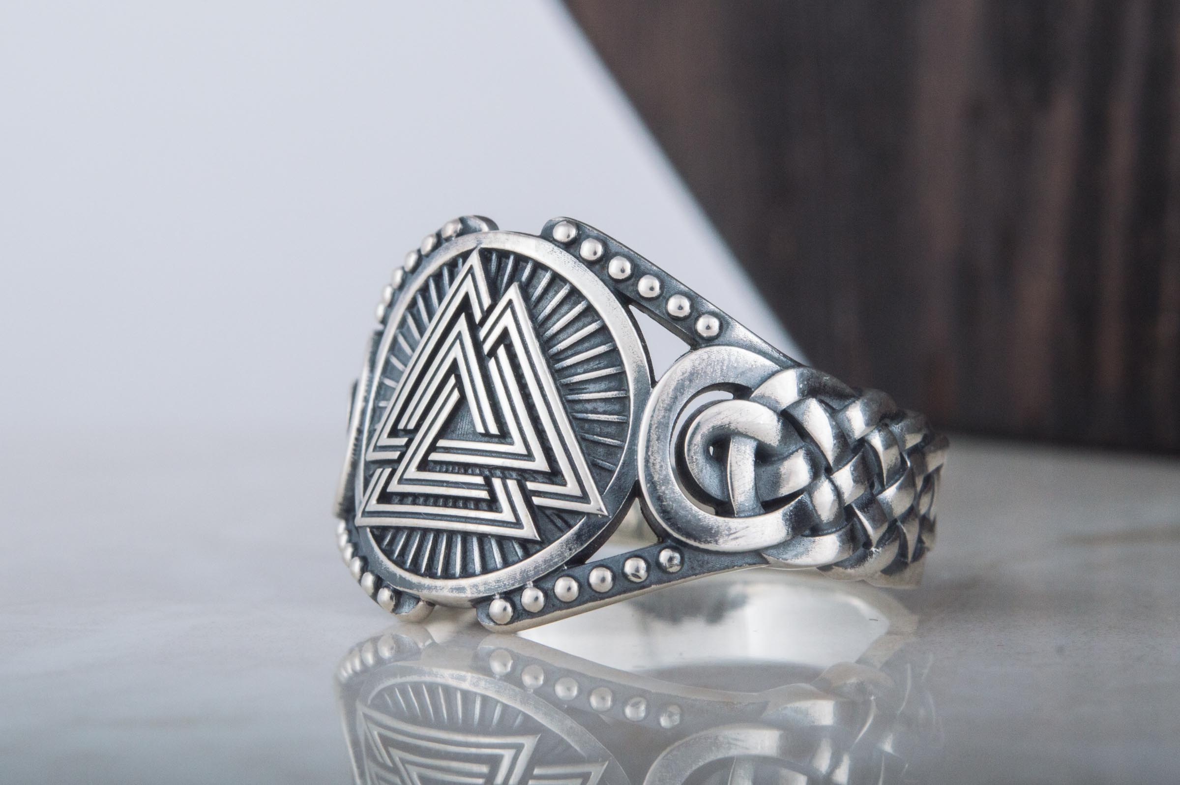 Valknut Symbol with Viking Ornament Sterling Silver Handmade Jewelry - vikingworkshop