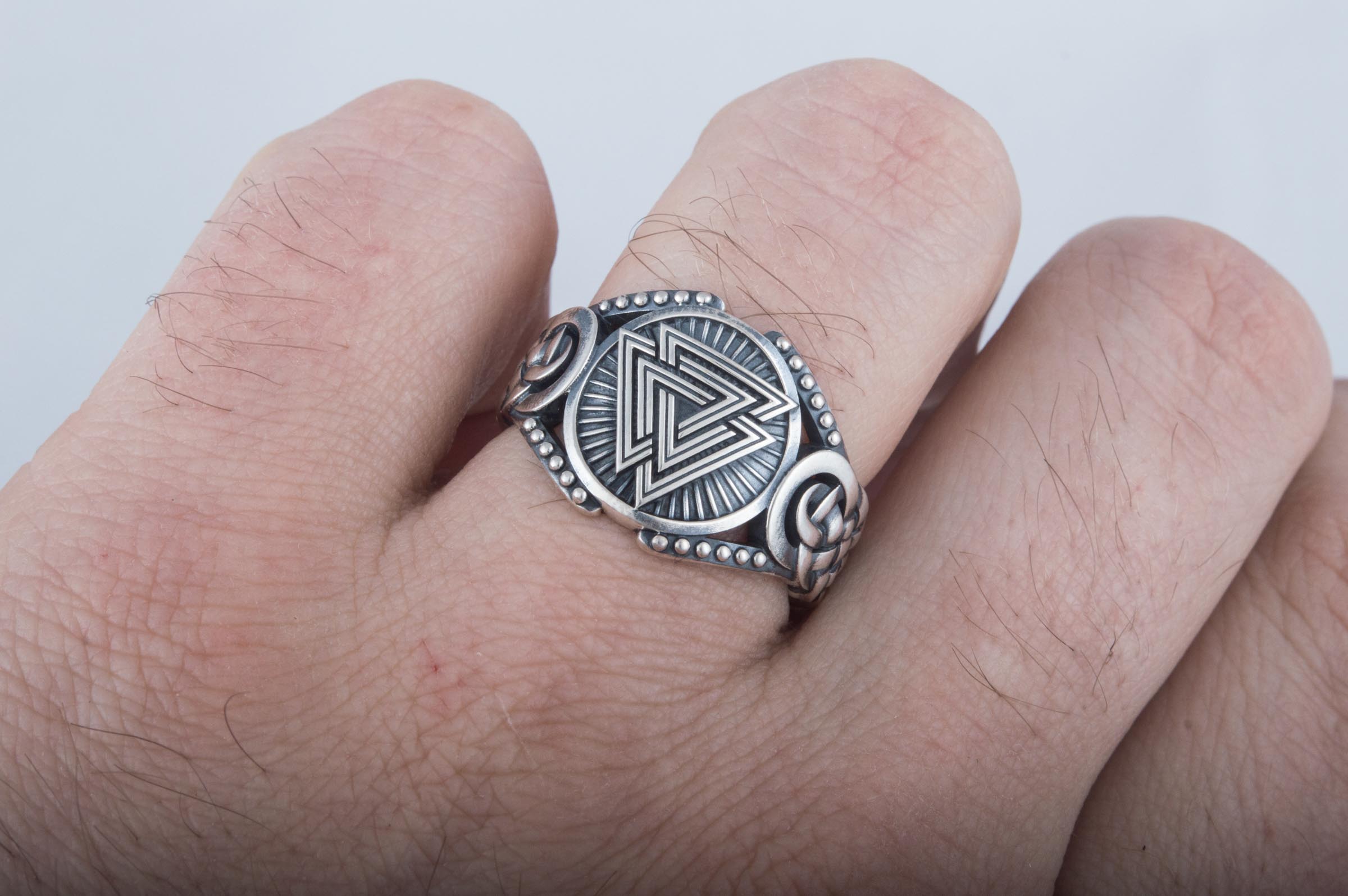 Valknut Symbol with Viking Ornament Sterling Silver Handmade Jewelry - vikingworkshop