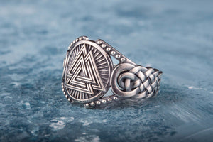 Valknut Symbol with Viking Ornament Sterling Silver Handmade Jewelry - vikingworkshop