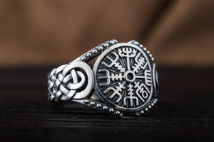 Vegvisir Symbol with Viking Ornament Sterling Silver Handmade Jewelry - vikingworkshop