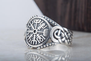 Vegvisir Symbol with Viking Ornament Sterling Silver Handmade Jewelry - vikingworkshop