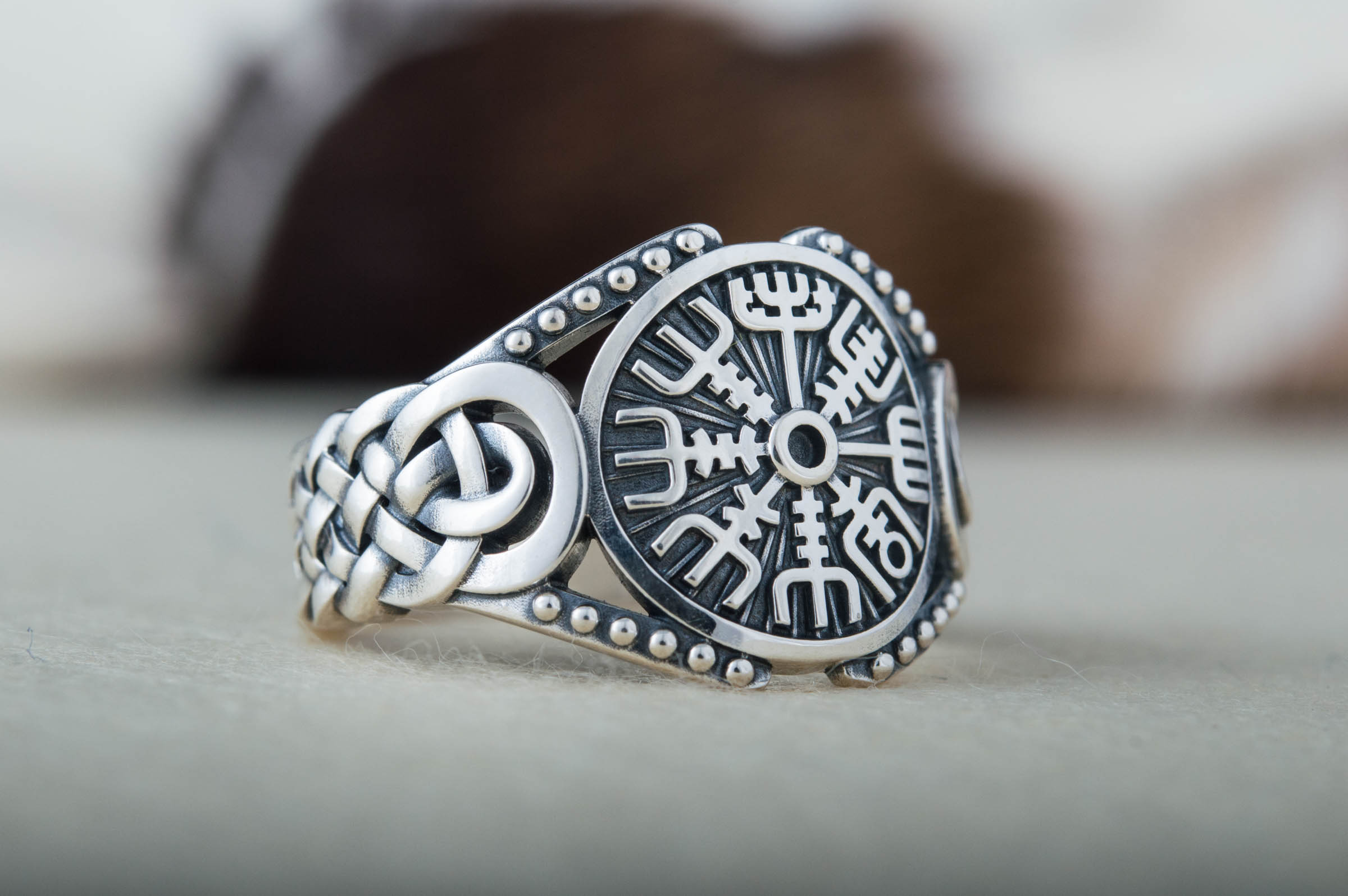 Vegvisir Symbol with Viking Ornament Sterling Silver Handmade Jewelry - vikingworkshop