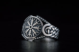 Helm of Awe Symbol with Viking Ornament Sterling Silver Handmade Jewelry - vikingworkshop