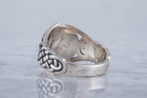 Helm of Awe Symbol with Viking Ornament Sterling Silver Handmade Jewelry - vikingworkshop