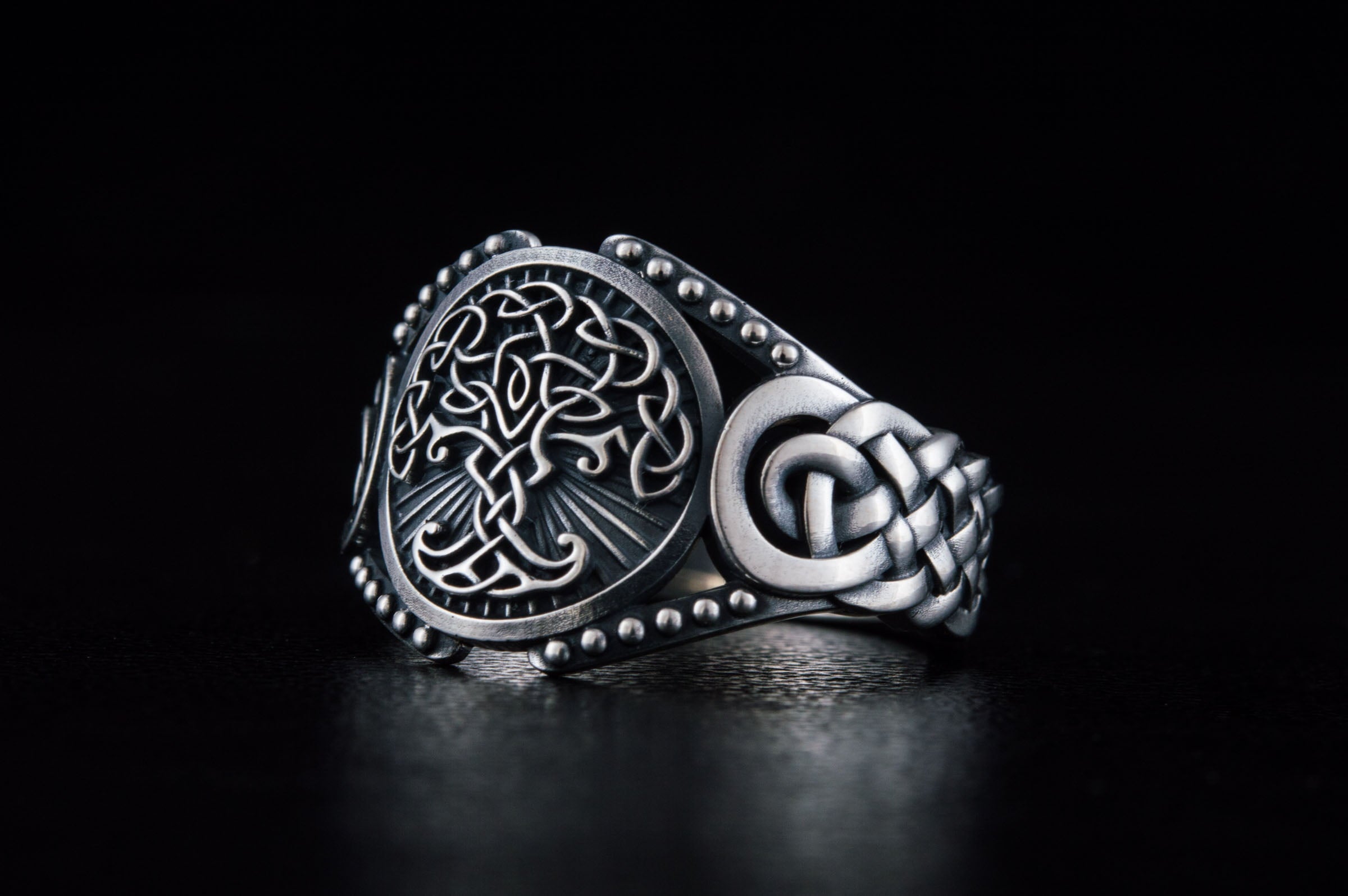 Yggdrasil Symbol with Viking Ornament Sterling Silver Handmade Jewelry - vikingworkshop