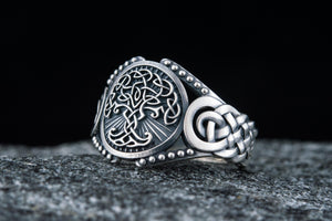 Yggdrasil Symbol with Viking Ornament Sterling Silver Handmade Jewelry - vikingworkshop