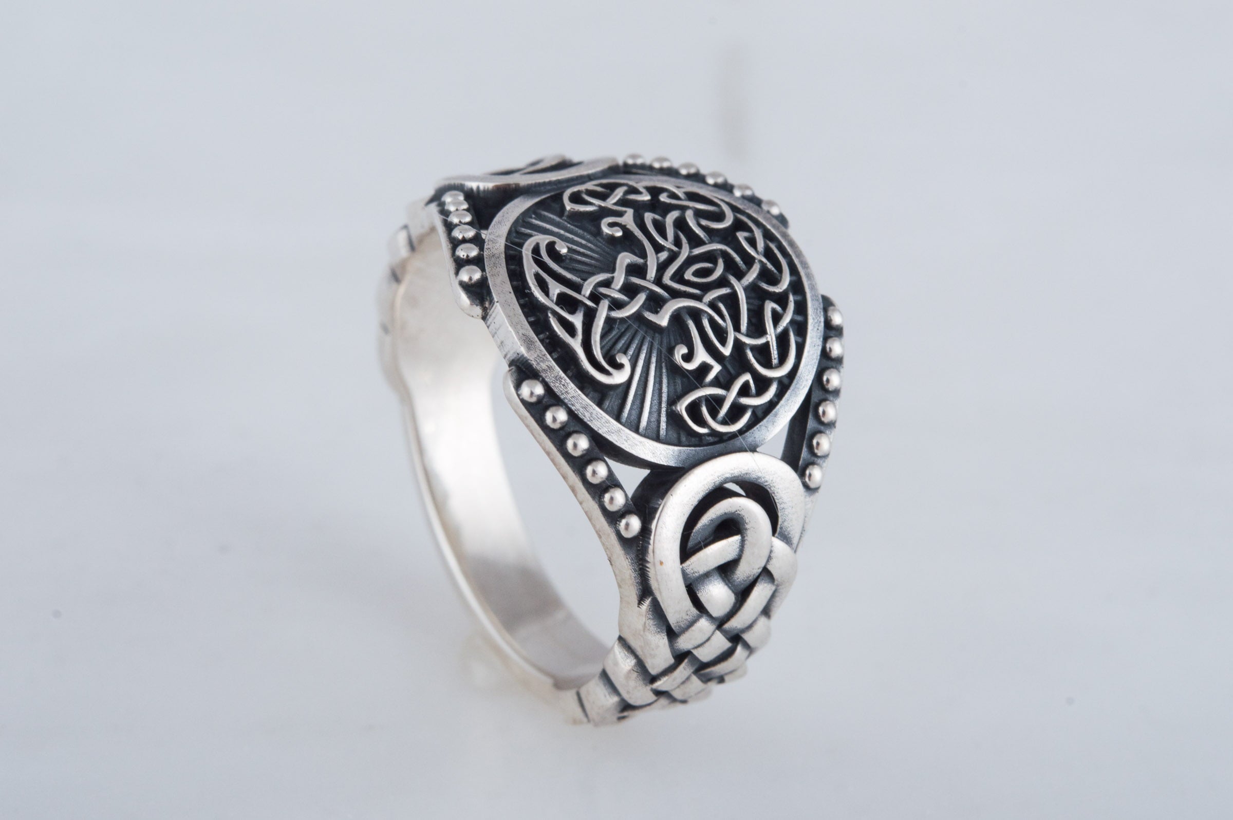 Yggdrasil Symbol with Viking Ornament Sterling Silver Handmade Jewelry - vikingworkshop
