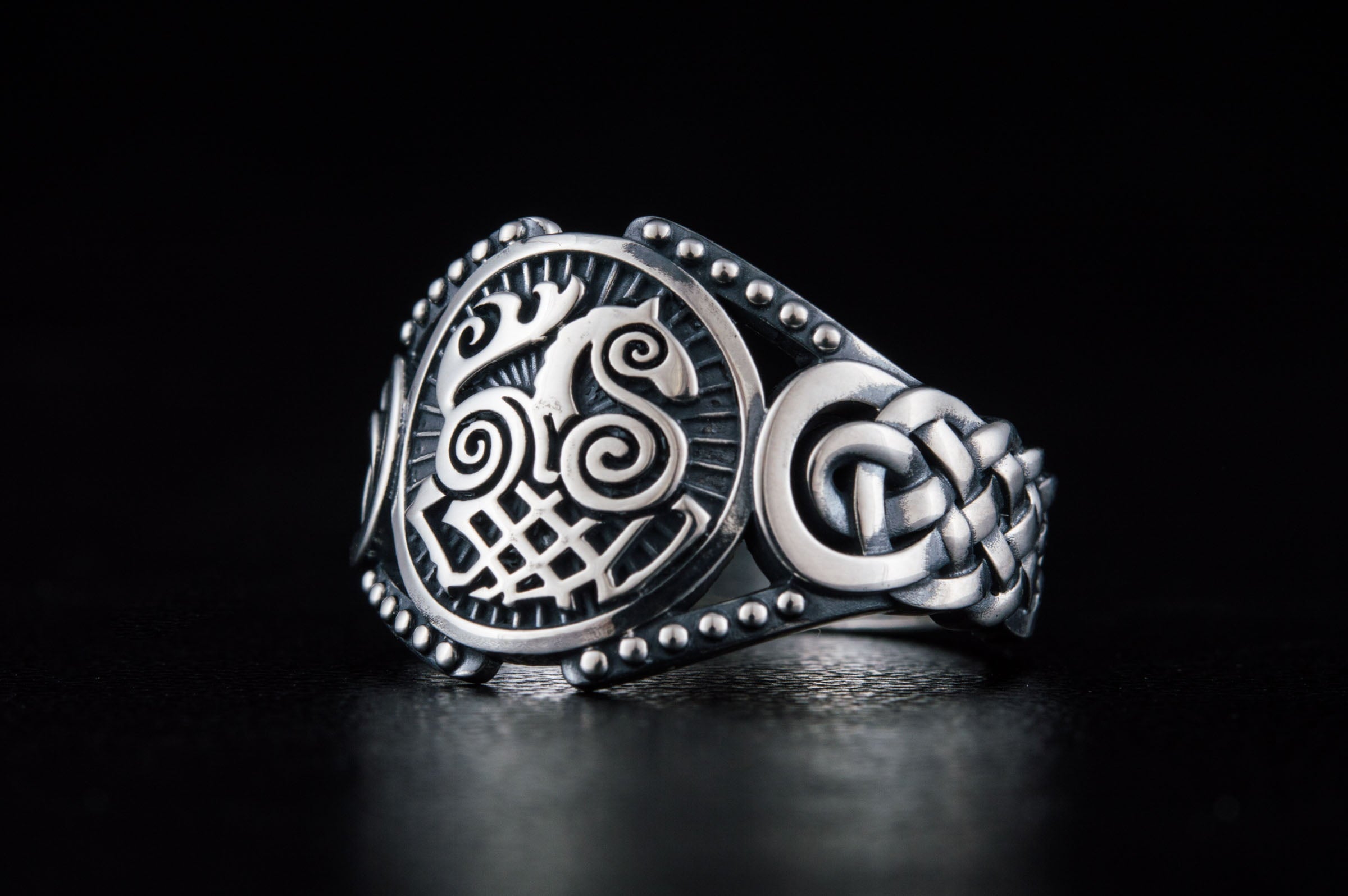 Sleipnir Symbol with Viking Ornament Sterling Silver Handmade Jewelry - vikingworkshop