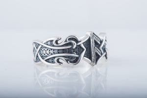 Ring with Ansuz Rune and Norse Ornament Sterling Silver Viking Jewelry - vikingworkshop