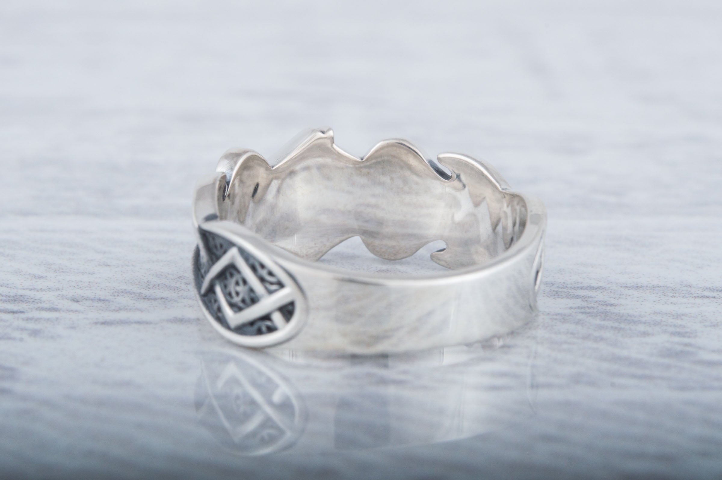 Ring with Ansuz Rune and Norse Ornament Sterling Silver Viking Jewelry - vikingworkshop