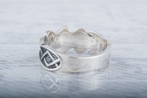 Ring with Ansuz Rune and Norse Ornament Sterling Silver Viking Jewelry - vikingworkshop