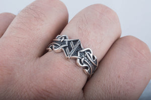 Ring with Ansuz Rune and Norse Ornament Sterling Silver Viking Jewelry - vikingworkshop