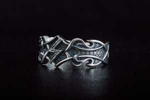 Ring with Sowelu Rune and Norse Ornament Sterling Silver Viking Jewelry - vikingworkshop