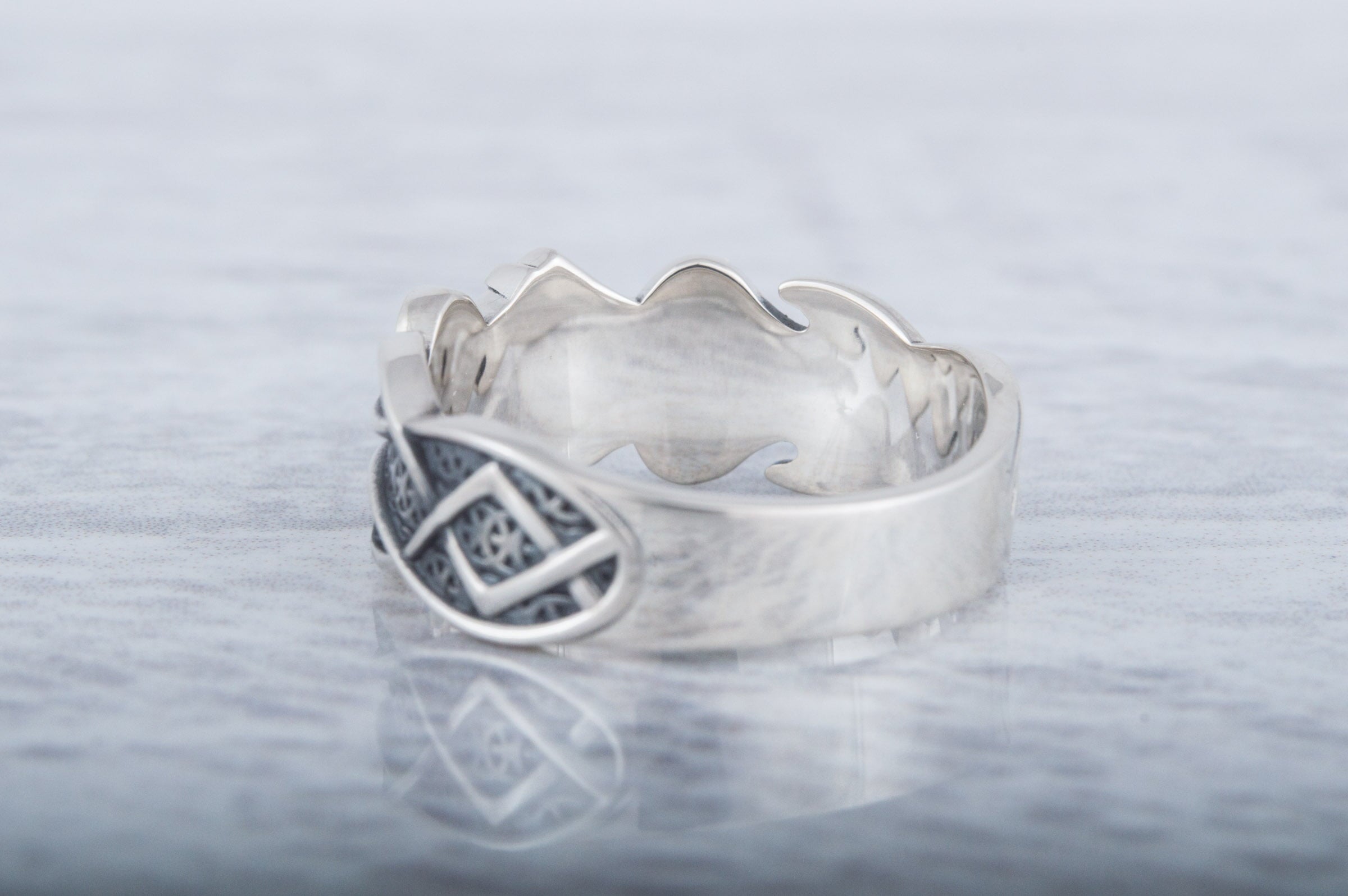 Ring with Sowelu Rune and Norse Ornament Sterling Silver Viking Jewelry - vikingworkshop