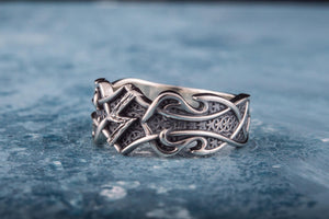 Ring with Sowelu Rune and Norse Ornament Sterling Silver Viking Jewelry - vikingworkshop