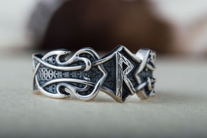 Ring with Raido Rune and Norse Ornament Sterling Silver Viking Jewelry - vikingworkshop