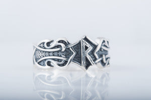 Ring with Raido Rune and Norse Ornament Sterling Silver Viking Jewelry - vikingworkshop