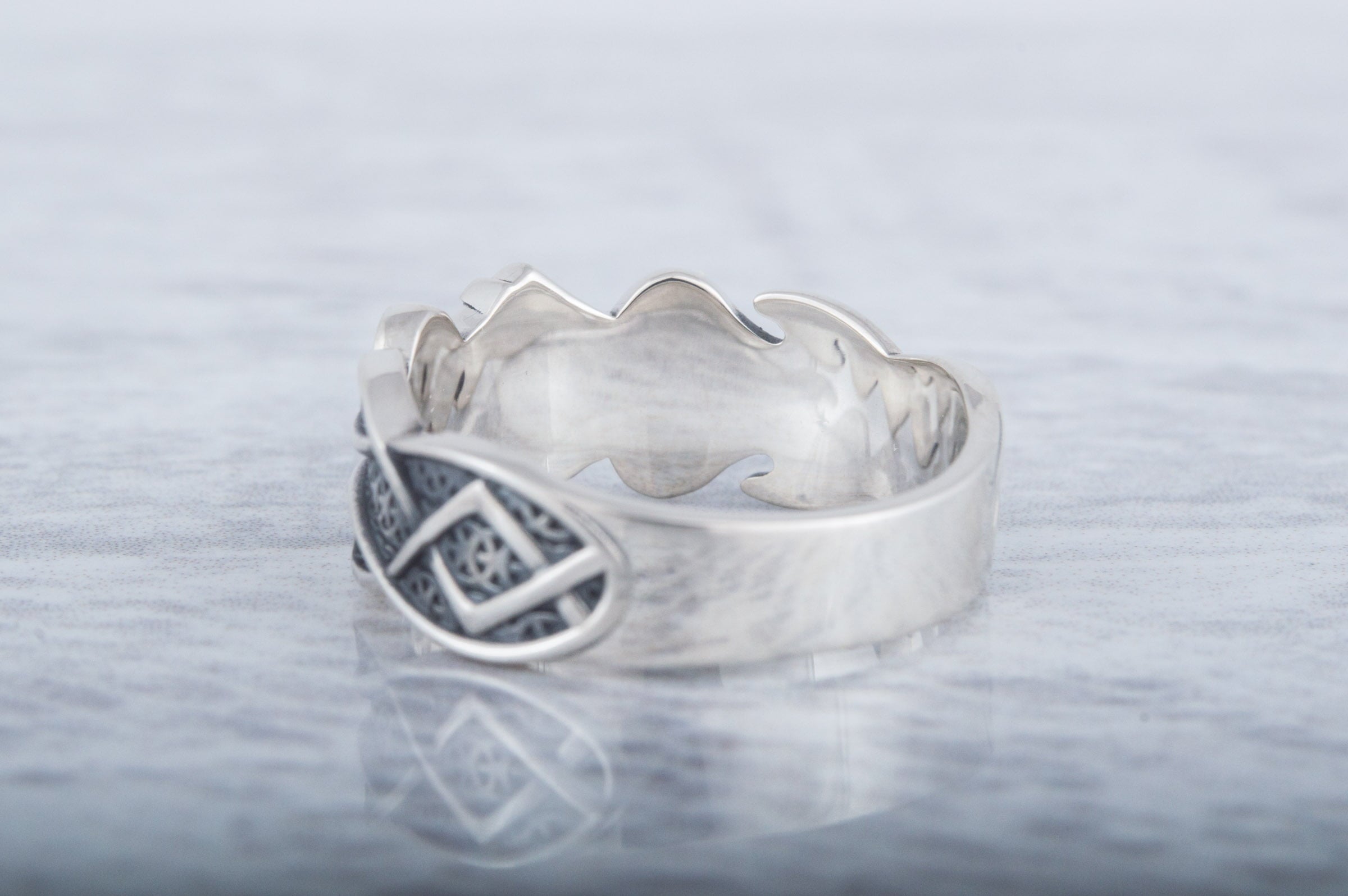 Ring with Raido Rune and Norse Ornament Sterling Silver Viking Jewelry - vikingworkshop