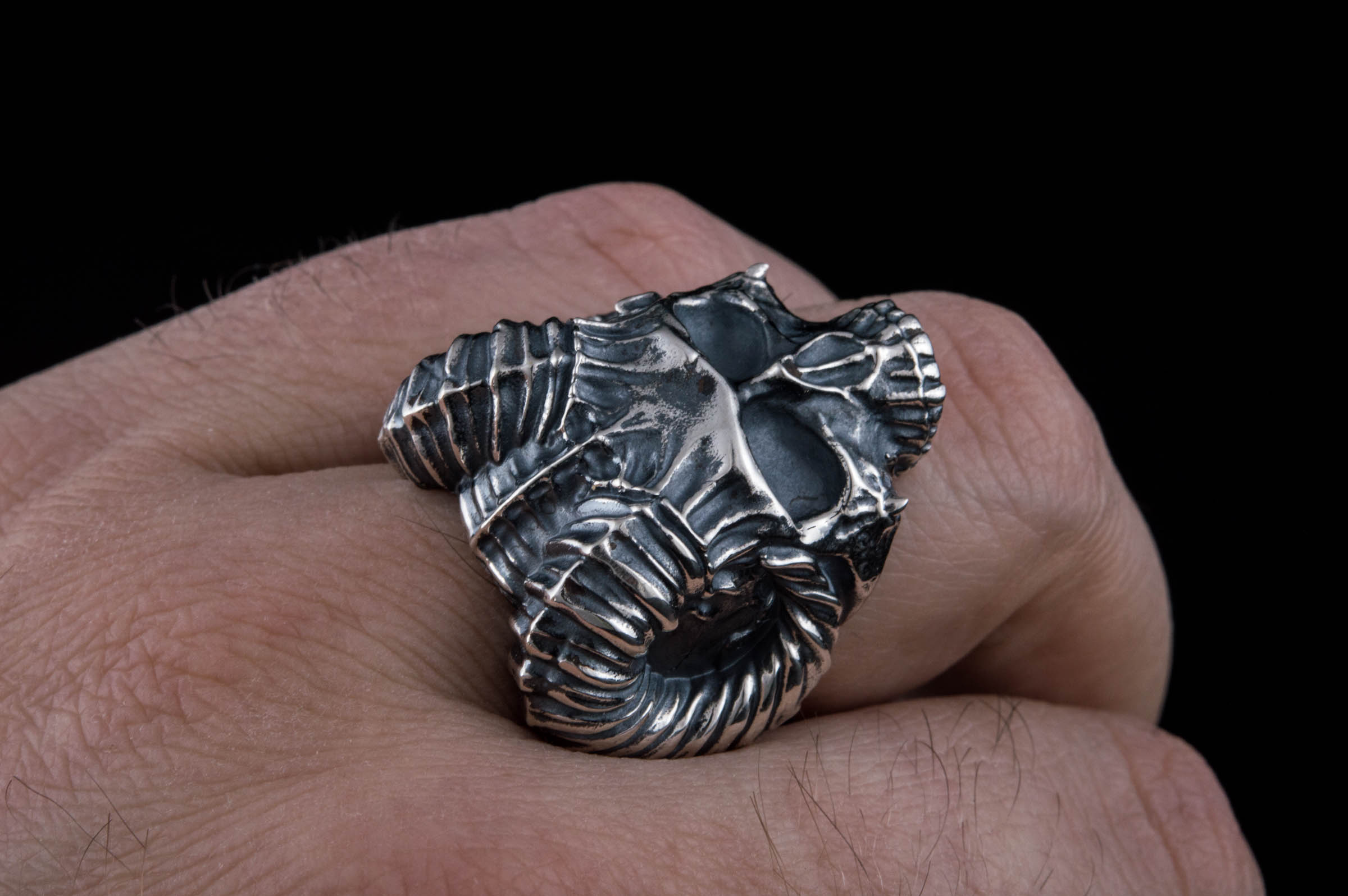 Skull with Horns Ring Sterling Silver Handmade Biker Jewelry - vikingworkshop