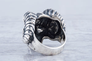 Skull with Horns Ring Sterling Silver Handmade Biker Jewelry - vikingworkshop