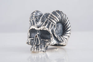 Skull with Horns Ring Sterling Silver Handmade Biker Jewelry - vikingworkshop