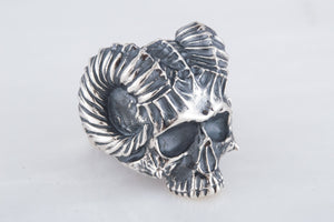 Skull with Horns Ring Sterling Silver Handmade Biker Jewelry - vikingworkshop