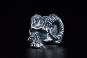 Skull with Horns Ring Sterling Silver Handmade Biker Jewelry - vikingworkshop