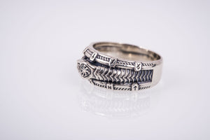 Unique 925 silver ring with Snake, Black Sun and Runes, Handcrafted Jewelry - vikingworkshop