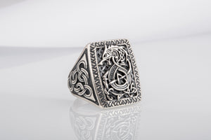 Unique Viking Ornament Ring with Fenrir, Mythological Norse wolf, made of Silver 925, Scandinavian Jewelry - vikingworkshop