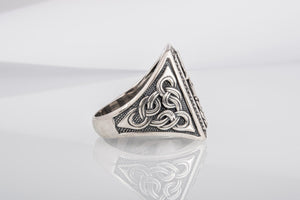 Unique Viking Ornament Ring with Fenrir, Mythological Norse wolf, made of Silver 925, Scandinavian Jewelry - vikingworkshop