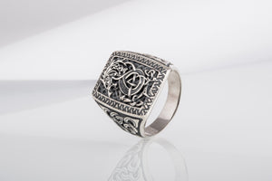 Unique Viking Ornament Ring with Fenrir, Mythological Norse wolf, made of Silver 925, Scandinavian Jewelry - vikingworkshop