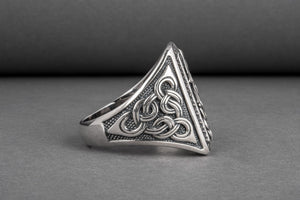 Unique Viking Ornament Ring with Fenrir, Mythological Norse wolf, made of Silver 925, Scandinavian Jewelry - vikingworkshop