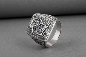 Unique Viking Ornament Ring with Fenrir, Mythological Norse wolf, made of Silver 925, Scandinavian Jewelry - vikingworkshop