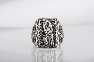 Unique Viking Ornament Ring with Odin's Ravens Huginn and Muninn, made of Sterling silver, Norse Jewelry - vikingworkshop