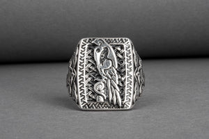 Unique Viking Ornament Ring with Odin's Ravens Huginn and Muninn, made of Sterling silver, Norse Jewelry - vikingworkshop