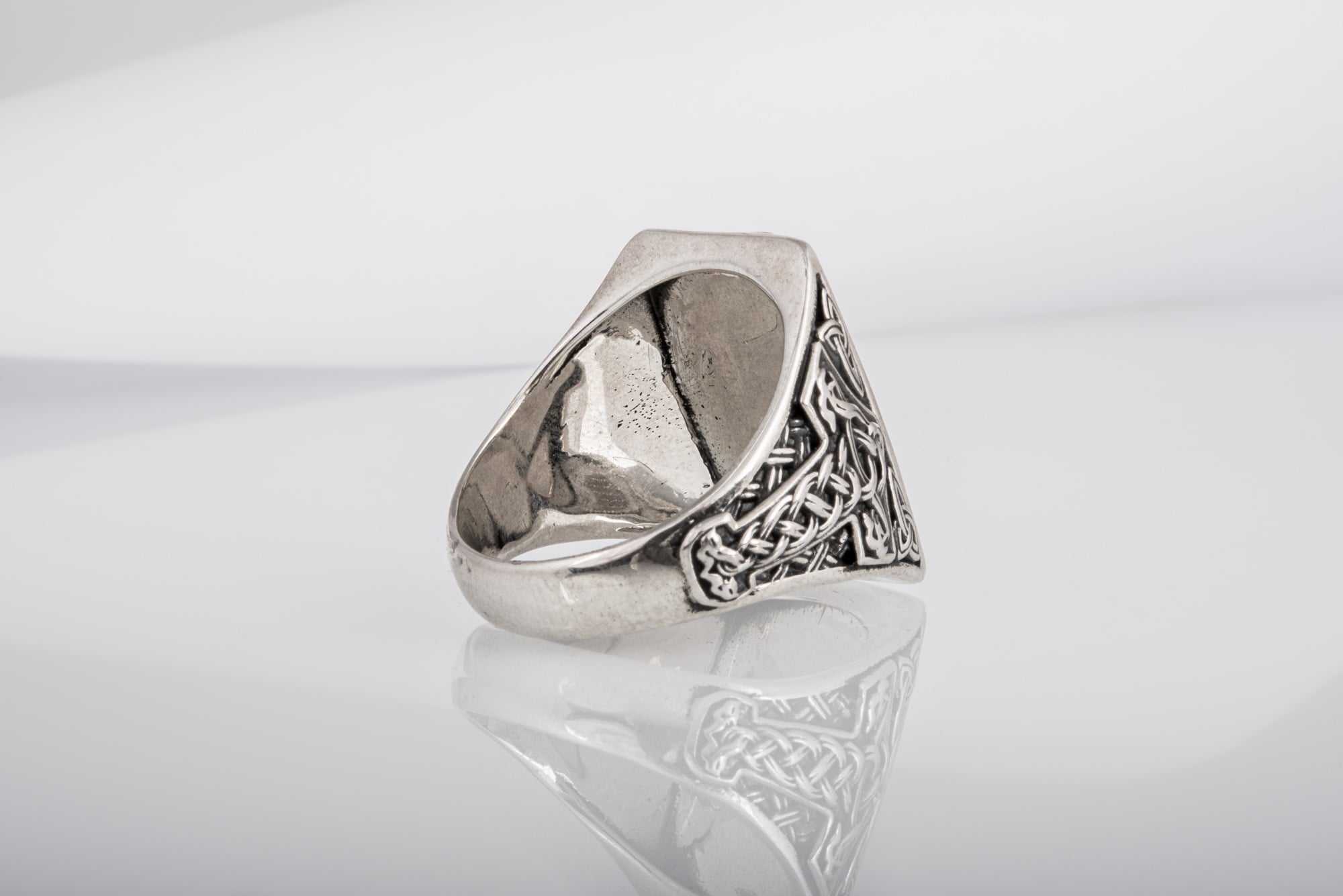 Unique Viking Ornament Ring with Odin's Ravens Huginn and Muninn, made of Sterling silver, Norse Jewelry - vikingworkshop