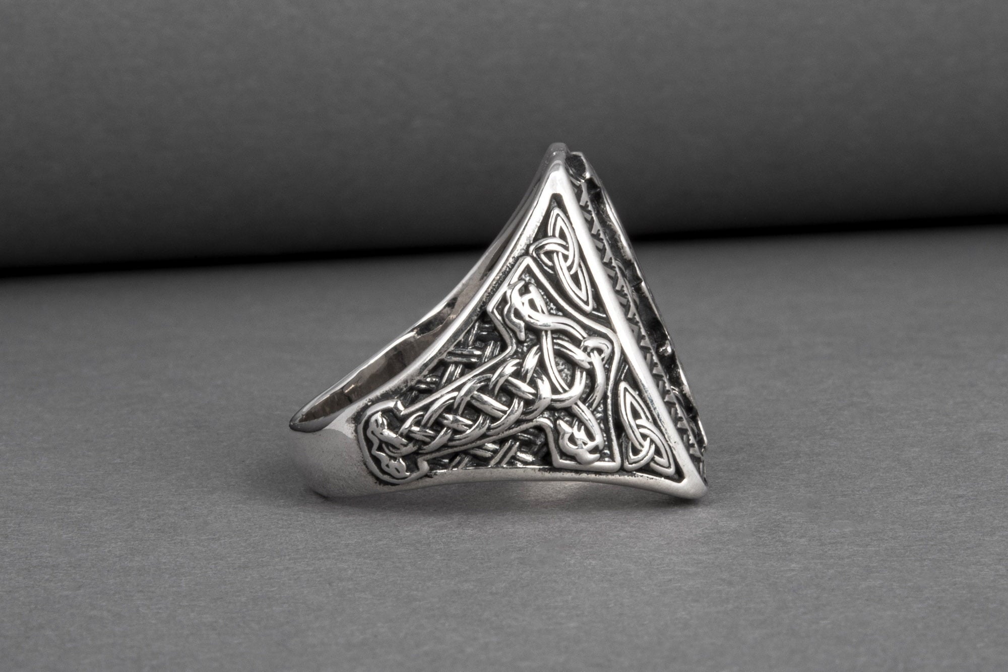 Unique Viking Ornament Ring with Odin's Ravens Huginn and Muninn, made of Sterling silver, Norse Jewelry - vikingworkshop