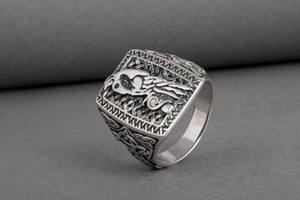 Unique Viking Ornament Ring with Odin's Ravens Huginn and Muninn, made of Sterling silver, Norse Jewelry - vikingworkshop