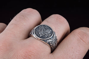 Valknut Symbol Ring with Viking Style Ornament Sterling Silver Jewelry - vikingworkshop