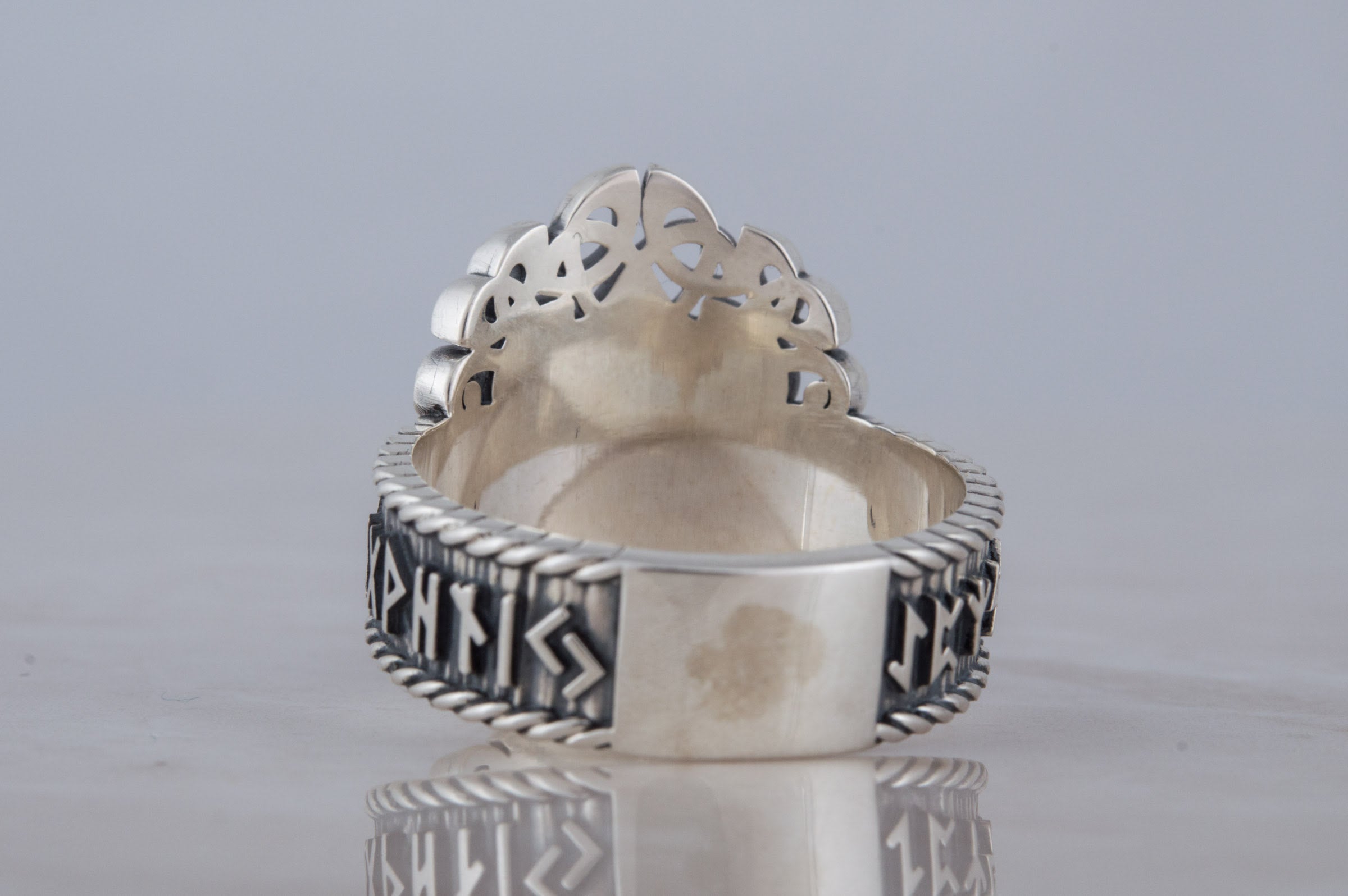 Yggdrasil Symbol Ring with Norse Runes Ornament Sterling Silver Viking Jewelry - vikingworkshop