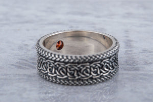 Norse Ornament Ring with CZ Sterling Silver Handmade Viking Jewelry - vikingworkshop