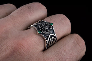 Yggdrasil Symbol with Norse Ornament Sterling Silver Viking Ring - vikingworkshop