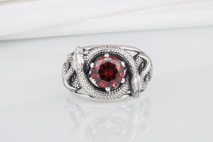 Sterling silver Snakes nest ring with big red gem, unique handcrafted ring - vikingworkshop