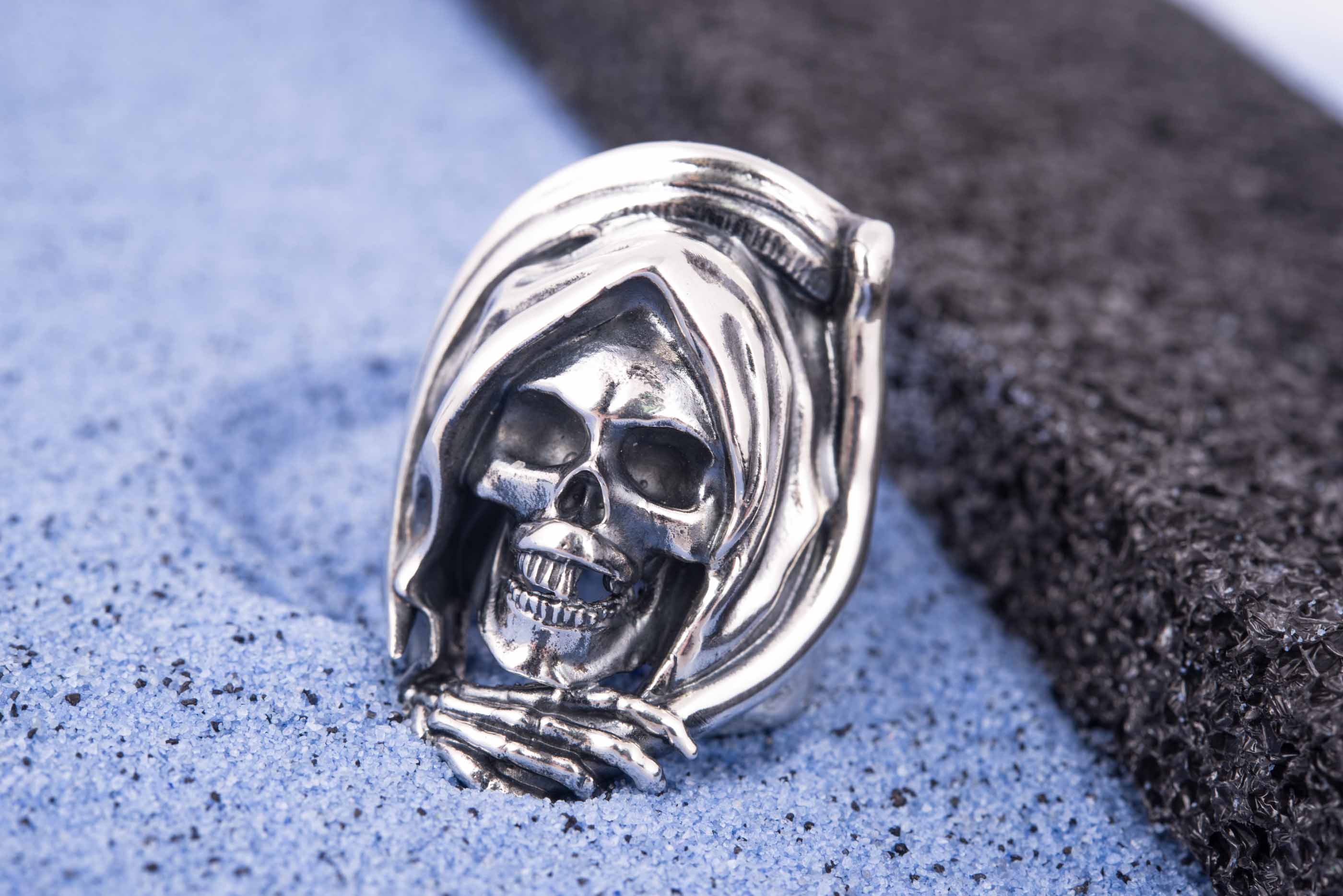 925 Silver Face of the Death ring, Unique handcrafted Jewelry - vikingworkshop