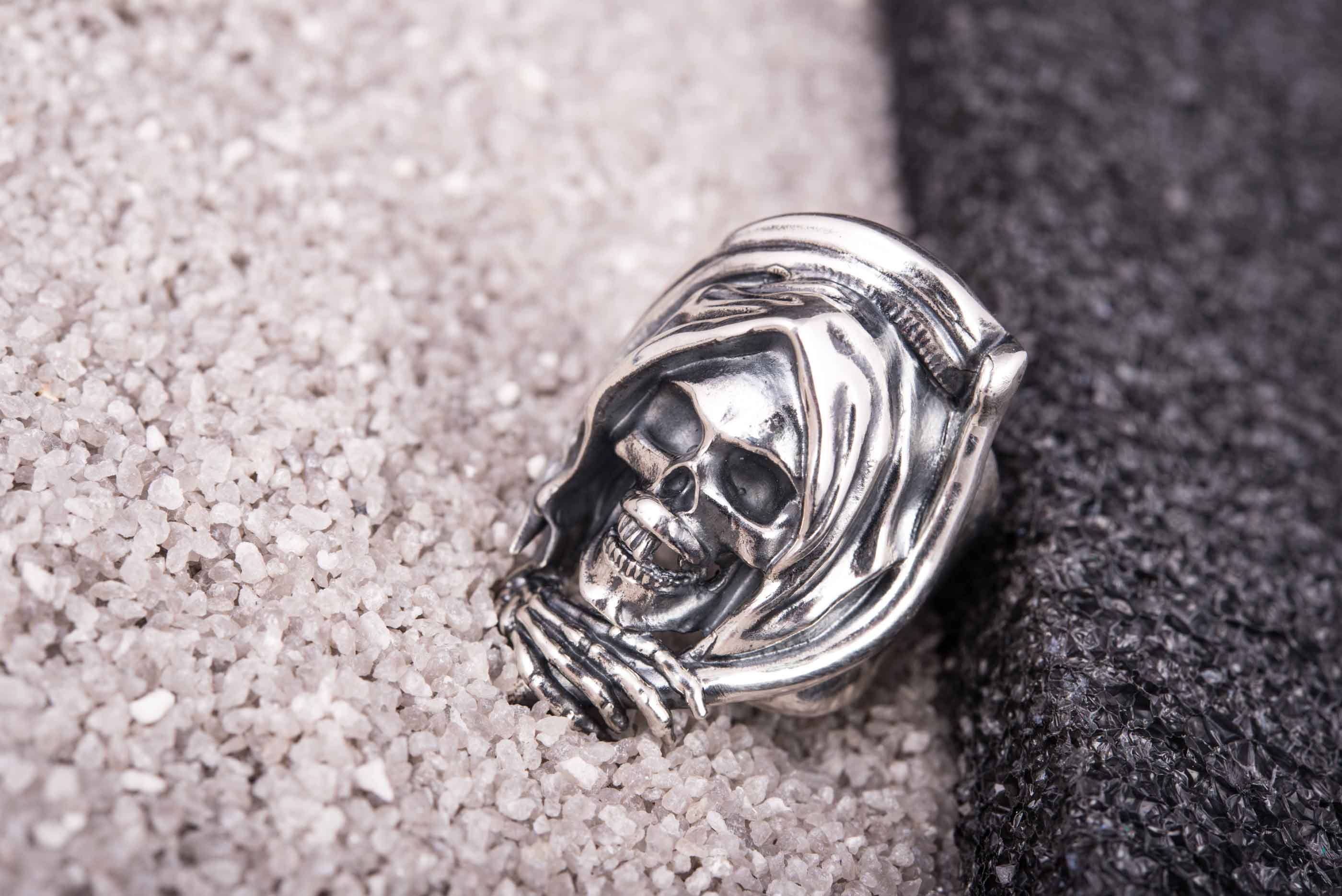 925 Silver Face of the Death ring, Unique handcrafted Jewelry - vikingworkshop