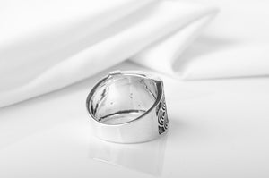 925 Silver Ring with Ship and Waves ornament, Unique handcrafted Sailor Jewelry - vikingworkshop