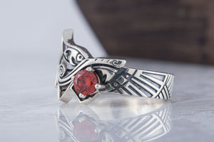 Fenrir Ring with Gem Sterling Silver Unique Norse Jewelry - vikingworkshop