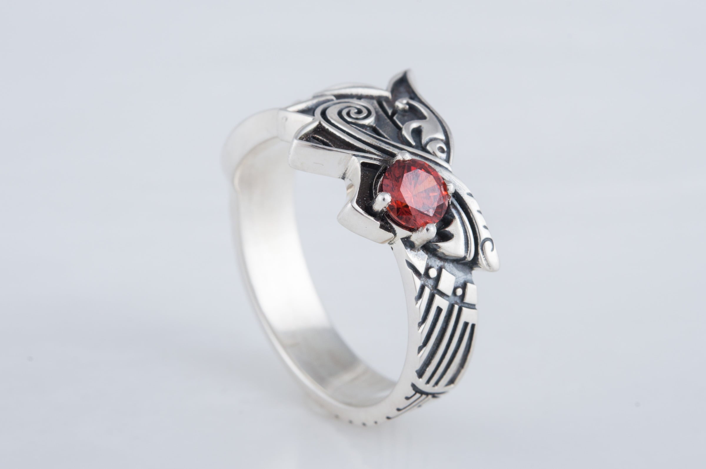 Fenrir Ring with Gem Sterling Silver Unique Norse Jewelry - vikingworkshop