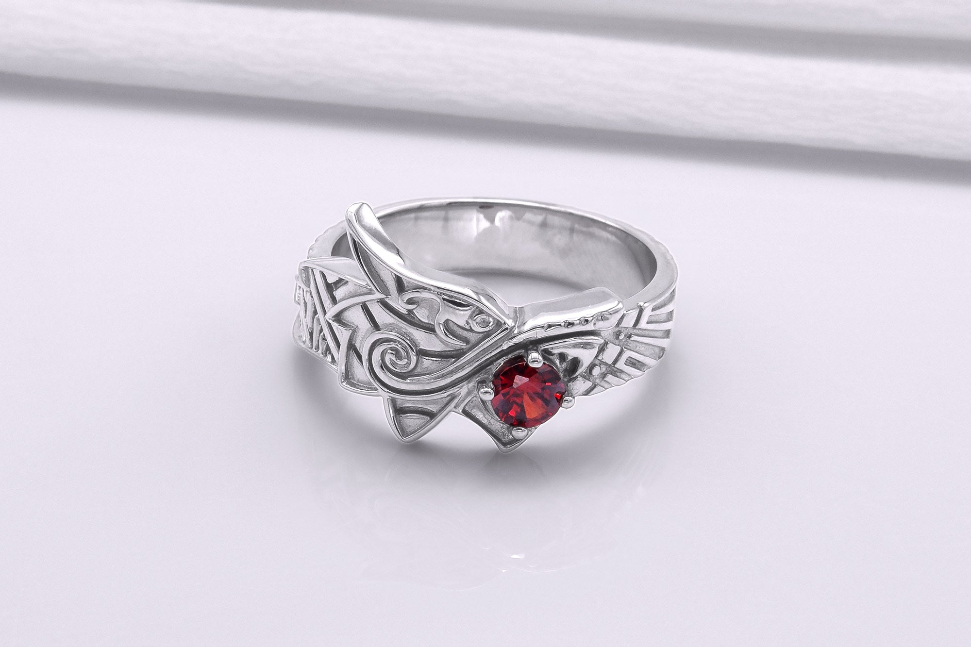 950 Platinum Fenrir Ring with Gem, Unique Norse Jewelry